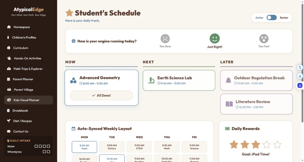 Atypical Edge Student Schedule Dashboard