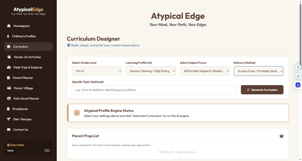 Atypical Edge Curriculum Designer