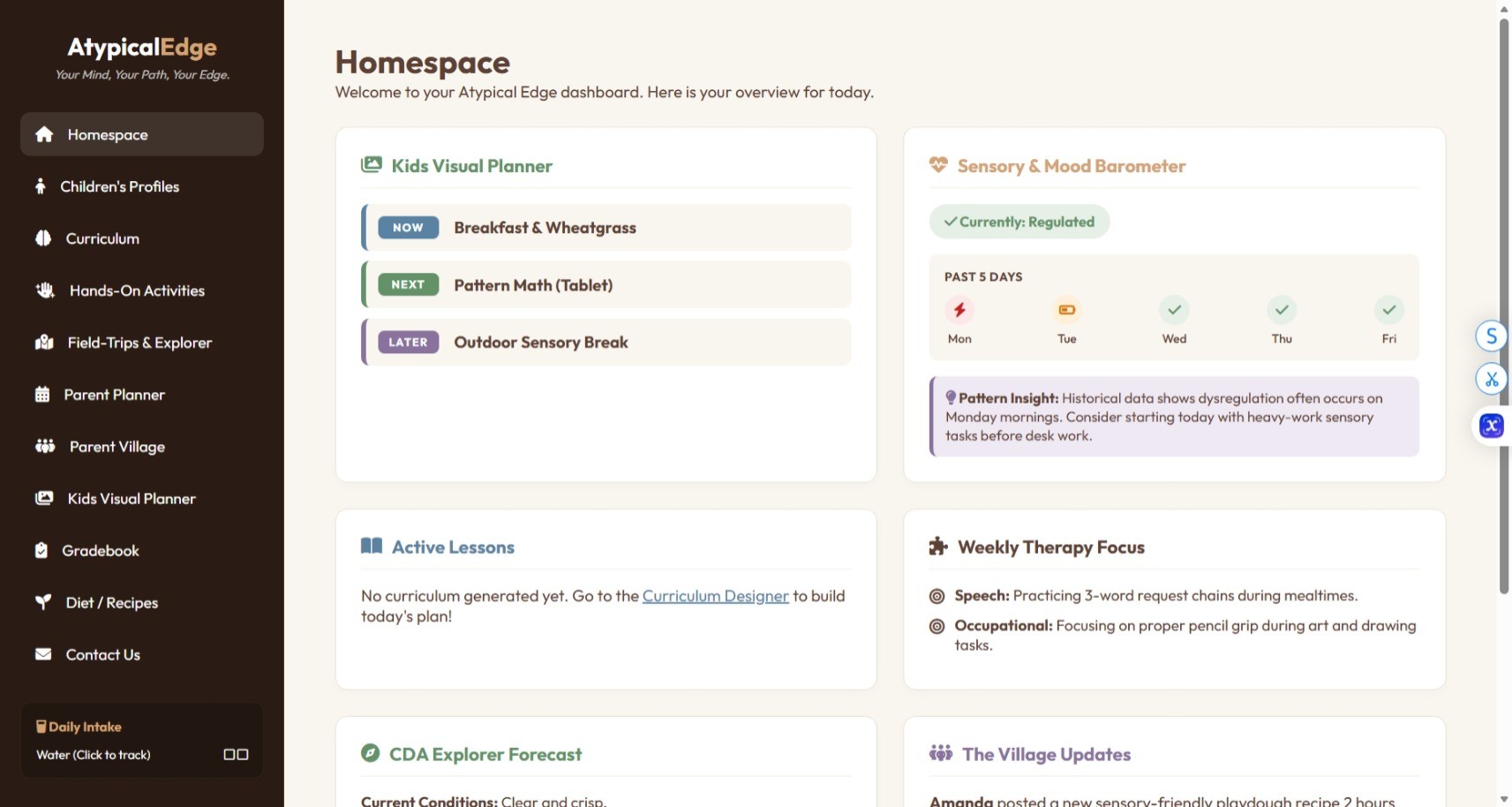Atypical Edge Homespace Dashboard